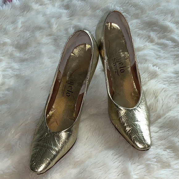 Vintage metallic gold leather pointed toe pumps 7 - Picture 2 of 15